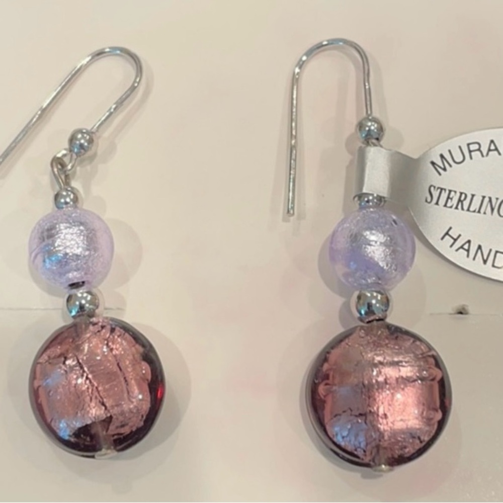 Murano glass earrings for pierced ears. From Venice Italy, 2.5” long.